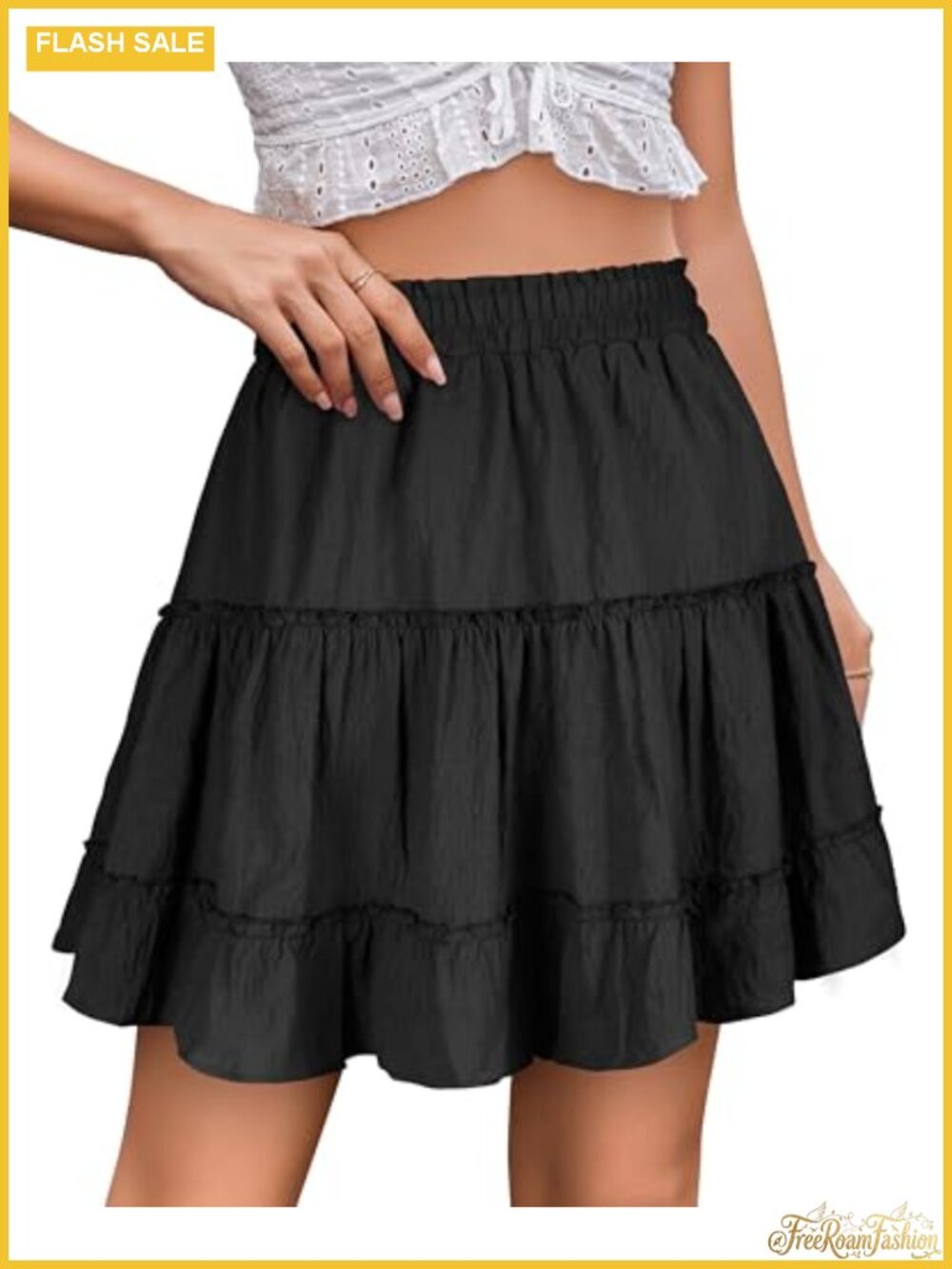 Women's Cotton Blend Ruffle Mini Skirt High Waist A-Line Flared